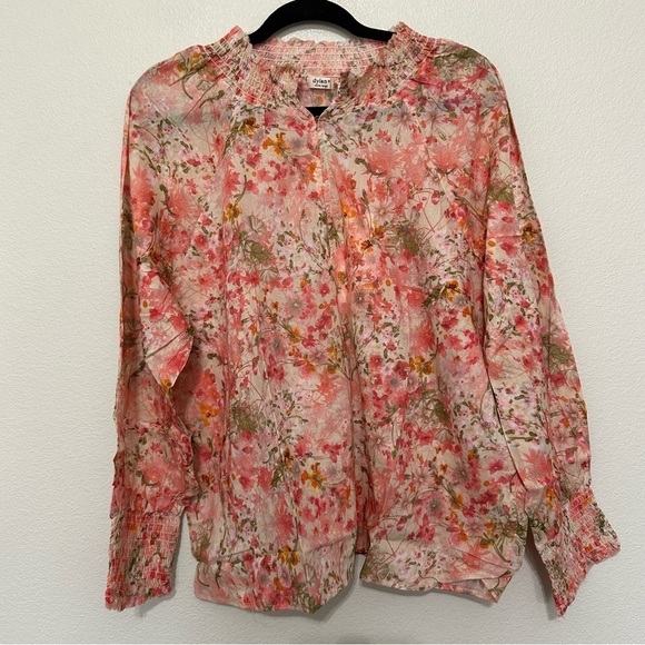 Nwt Sundance Dylan fields of flower raw edged smocked popover blouse size XL - Picture 2 of 5